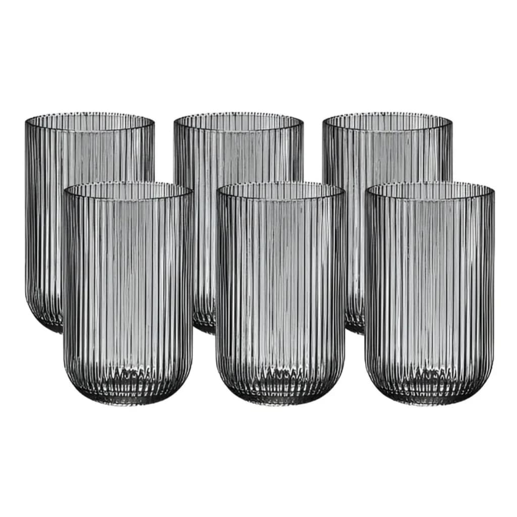 Jogo de 6 Copos De Vidro Canelado 450ml Versalhes Luxo Ambar, Azul, Marsala e Preto fumê
