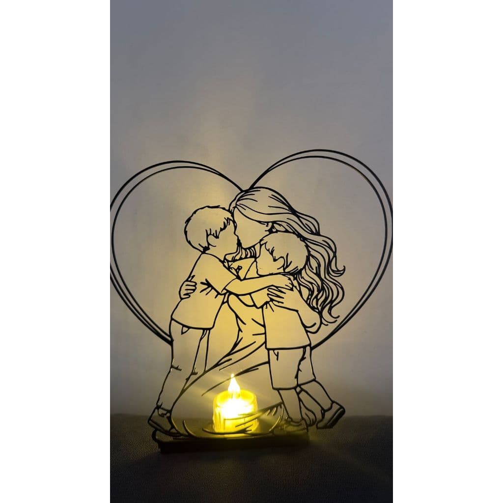 Escultura Mãe e Filho Porta Vela Decorativa | Presente Criativo para Mães | Decoração Moderna