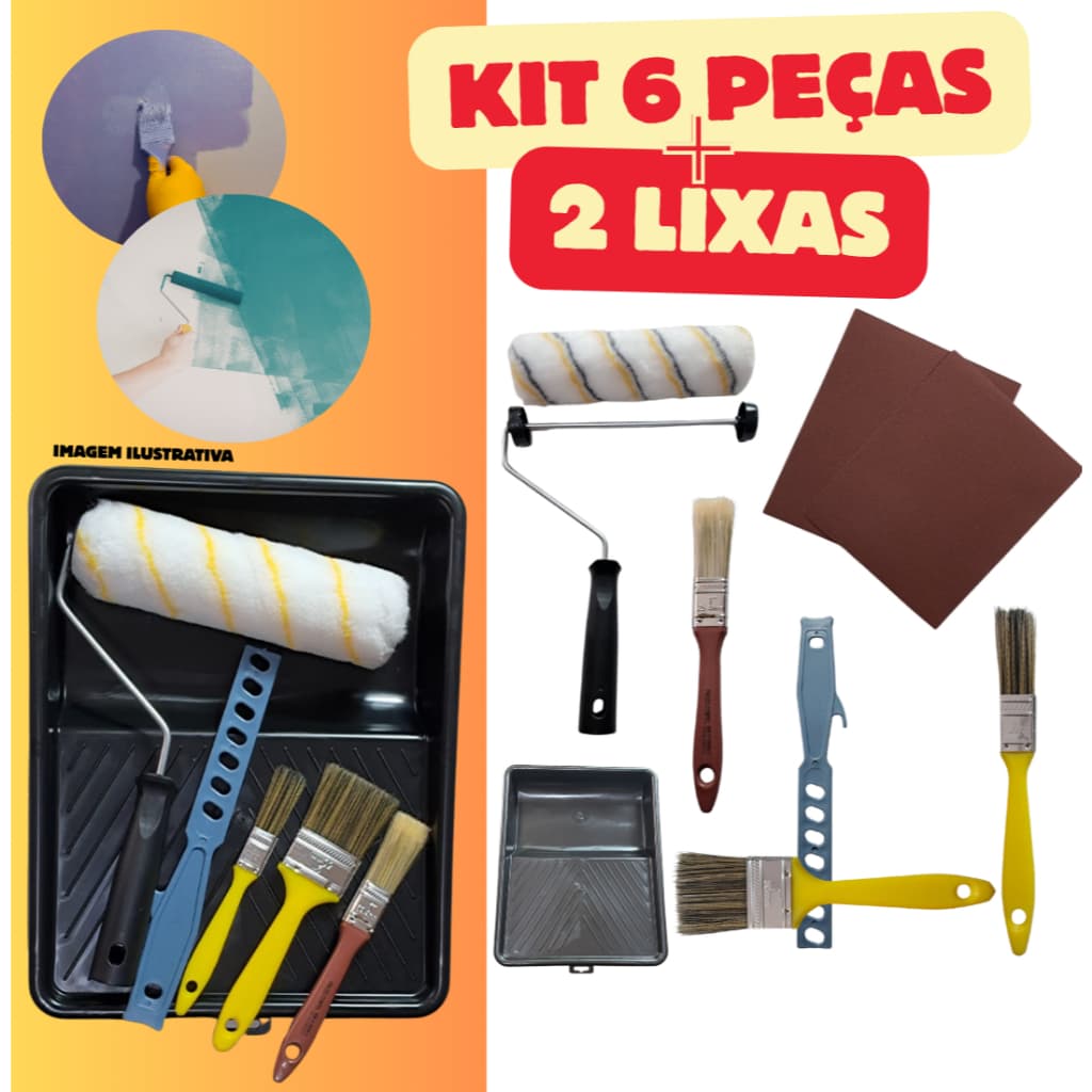 Kit Pintura Completo Rolo Bandeja Pincel Trincha Lixas Profissional
