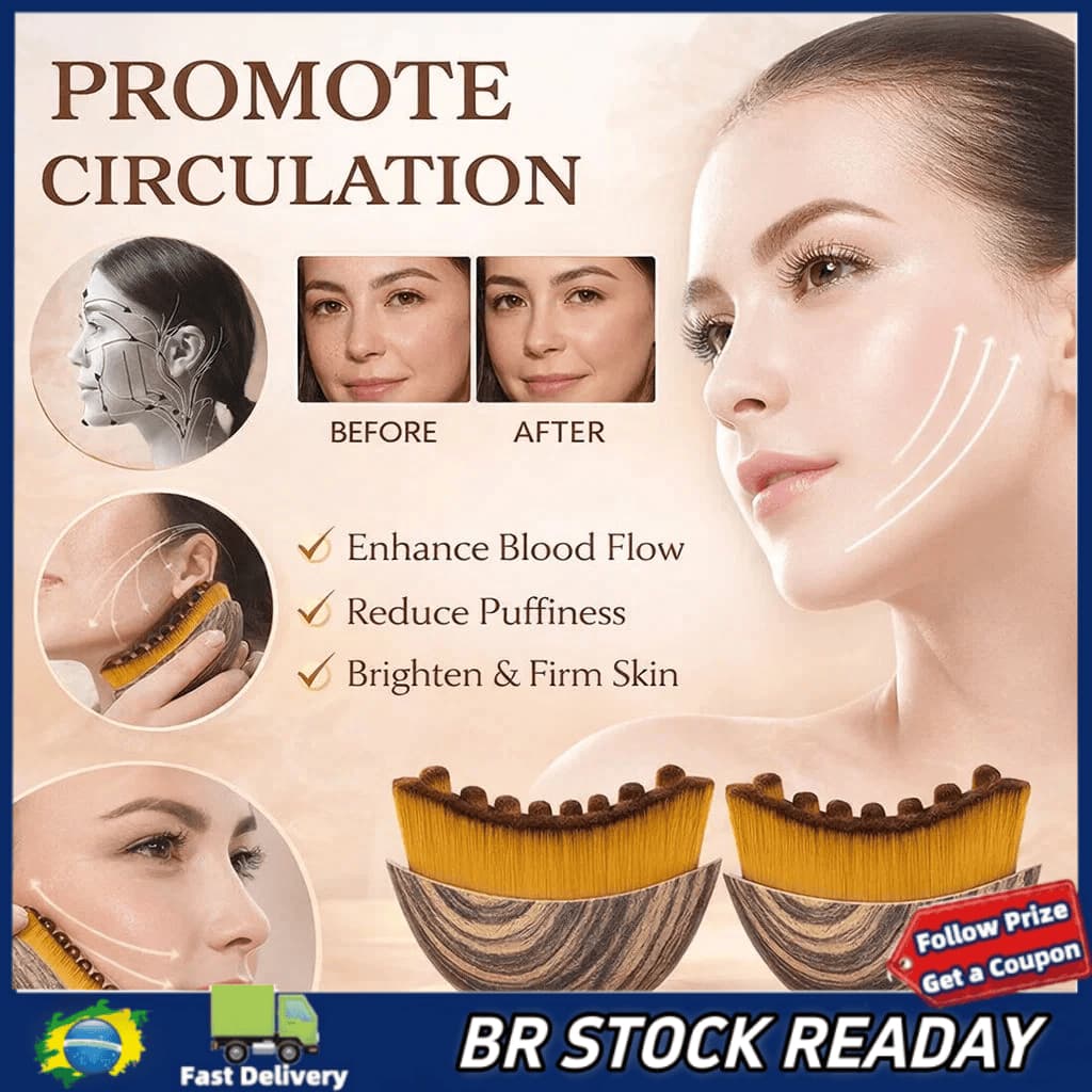 ✅[BR Seller]Escova Facial Para Drenagem Linfática Modeladora Gua Sha Rosto Pele Marrom