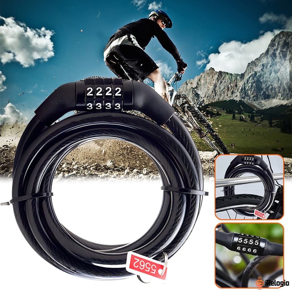 Cadeado Para Bicicleta Com Senha Numérica Reforçado Cabo Aço Senha 4 Dígitos  6mm x 1000mm BIC004