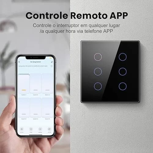 Interruptor Inteligente 6 Botões Zigbee Voz Tuya Touch Alexa Preto 127/220v