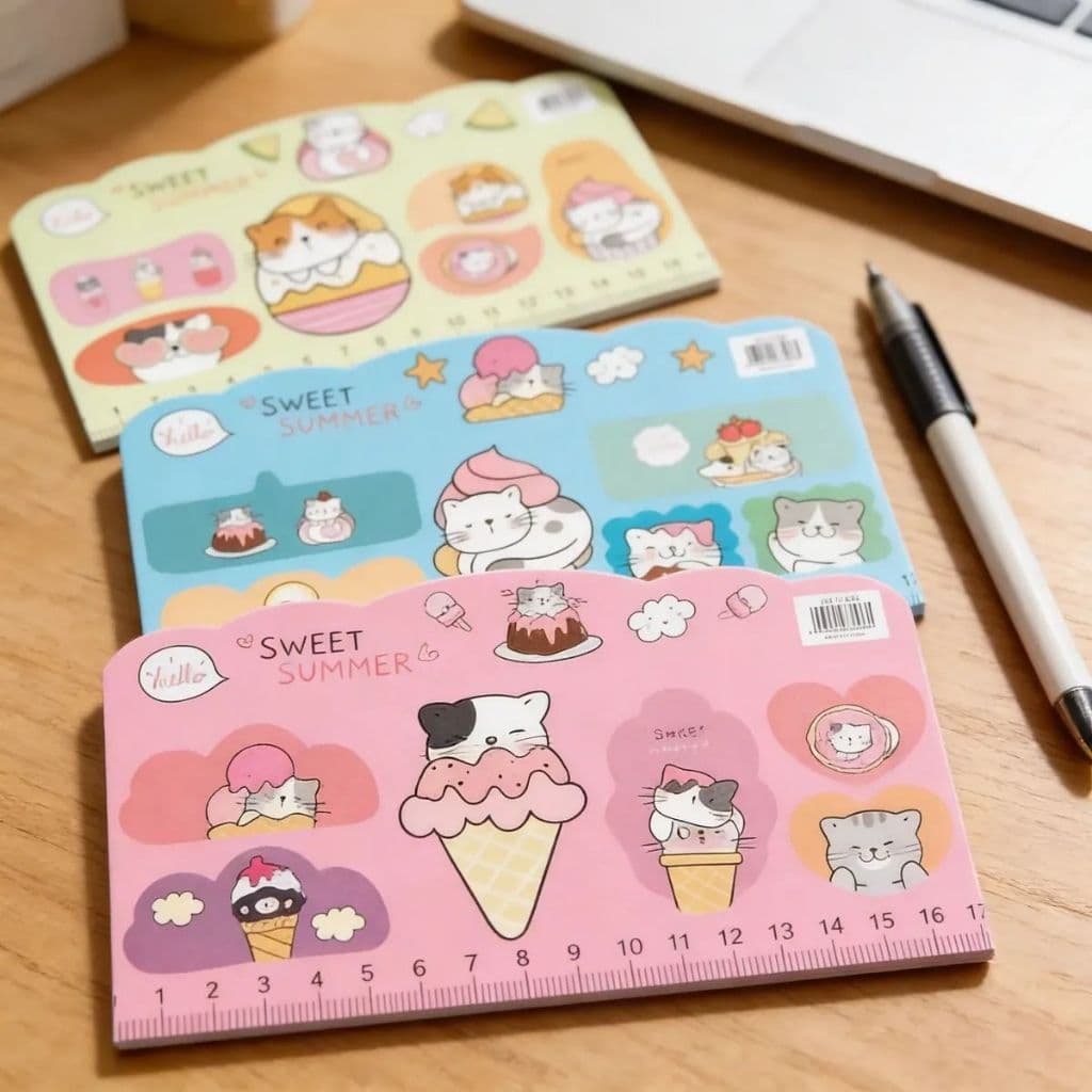 Conjunto de Adesivos e Recadinhos Régua Bloco Post It Cute Presente Papelaria Fofa Escolar Infantil