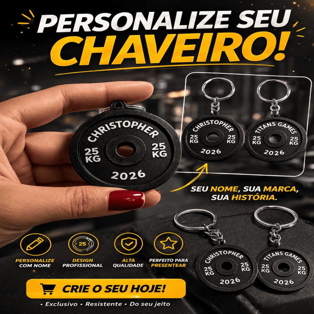 Chaveiro Personalizado Anilha Academia – Nome, Inicial ou Frase