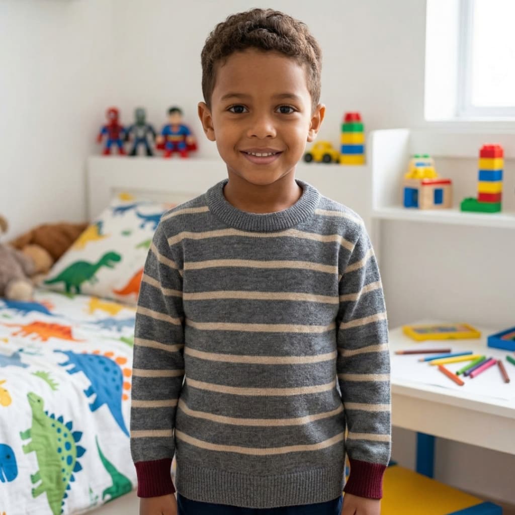 Blusa de Frio Infantil Masculina em Tricô Listrado Com Punho Canelado Quentinha