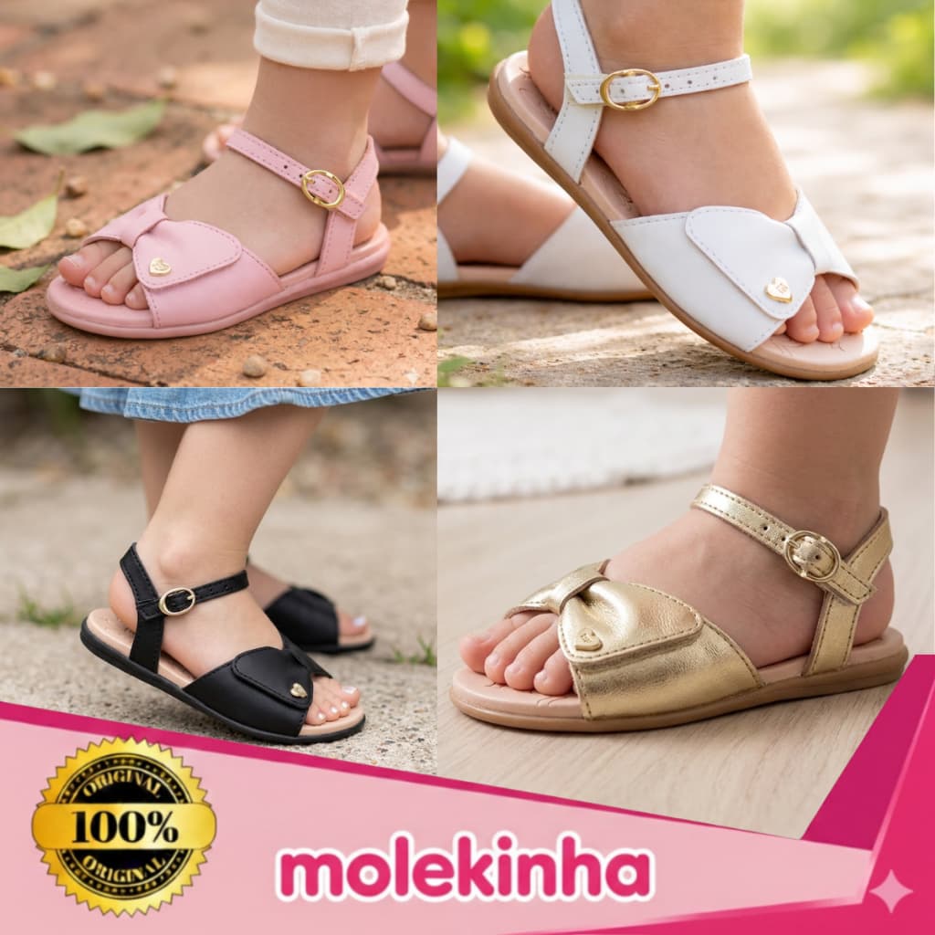 Sandália Molekinha Infantil Baby Meninas Fivela Ajustável Leve Macia Casual Confortável Original