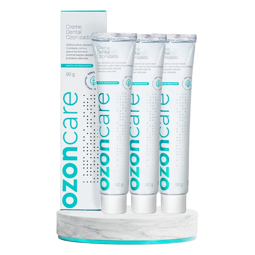 Kit 3 Pasta de dente Creme Dental Ozonizado Sem Flúor Saúde Bucal Proteção de Gengivas Sensíveis 90g
