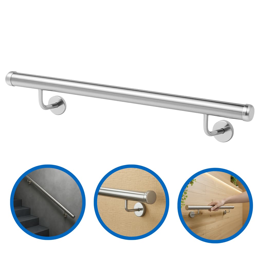 Corrimão Inox 1 Metro para Escada | Tubo Redondo 38mm 1,5 Polegada | Aço Inoxidável | Corrimão de Parede Resistente