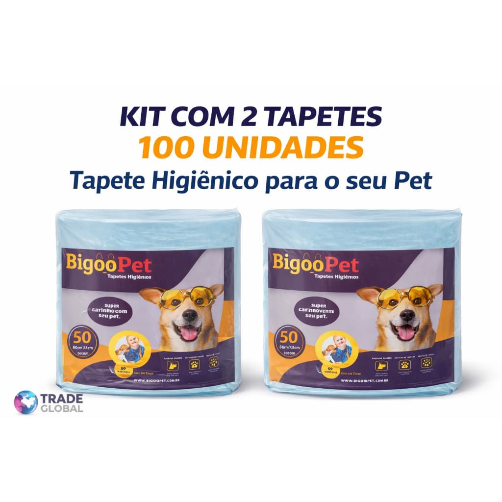KIT COM DOIS TAPETES HIGIÊNICOS BIGOOPET SLIM 60X60 COM 50 UNIDADES CADA - MAIS HIGIENE PARA SEU PET