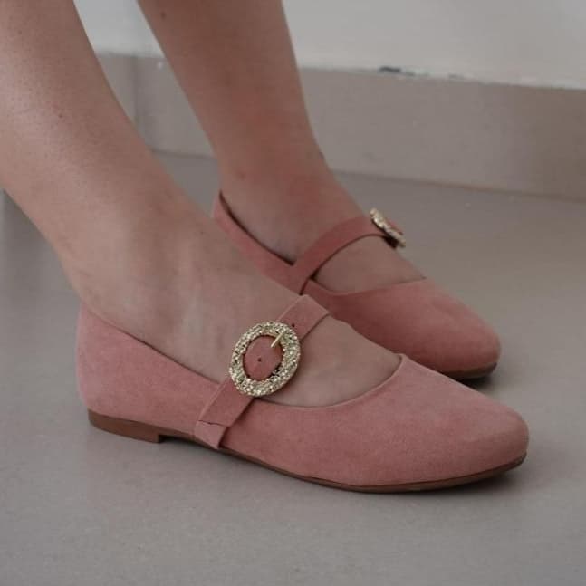 Sapatilha Feminina Confortável Sapato Feminino Mocassim Bico Redondo Camurça Rose com Proteção de Calcanhar