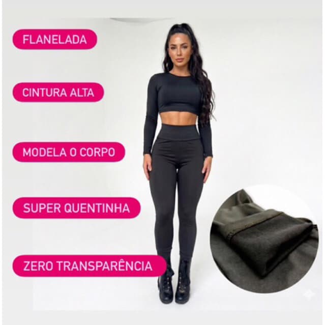 Calça Legging Flanelada, Calça Peluciada, Zero Transparência Legging Peluciada Feminina