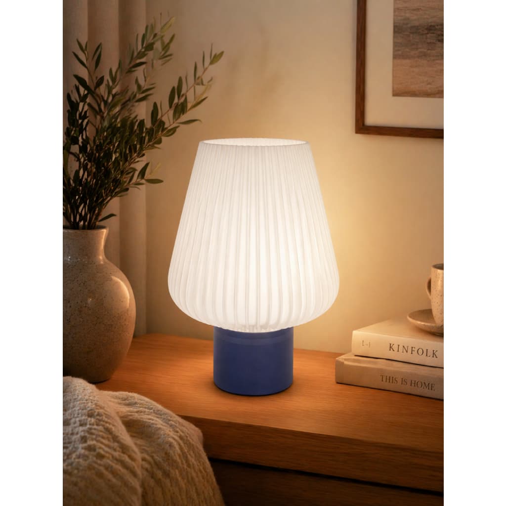 Luminária de Mesa Moderna Abajur Base Azul LED Quarto Sala Decoração Minimalista Cabeceira Luz Suave