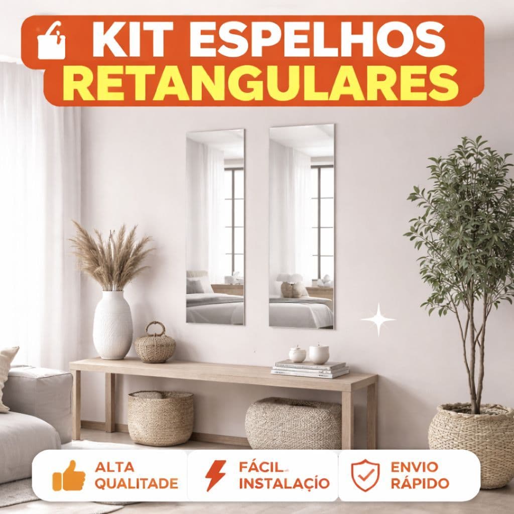 KIt 2 Espelhos 100x25cm Decorativo De Parede Guarda Roupa + Fita Dupla Face