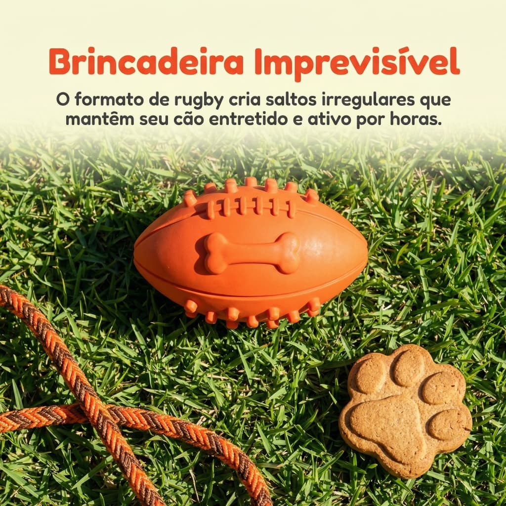 Bola Rugby com Som p/ Cães | Látex Natural | Quicagem Irregular | Limpa os Dentes | Médio e Grande