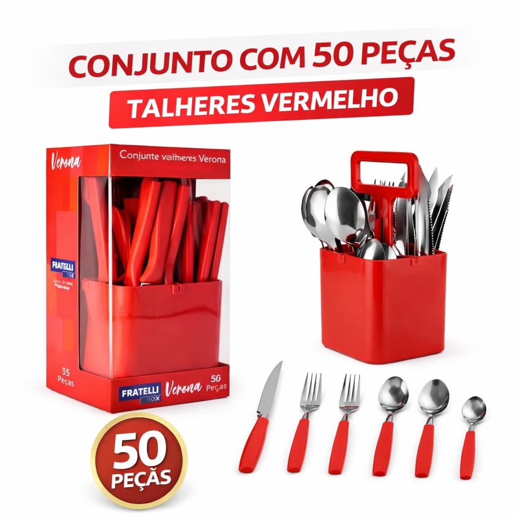 Jogo de Talheres Inox 50 Peças – Conjunto Completo, Resistente e Moderno para Jantar