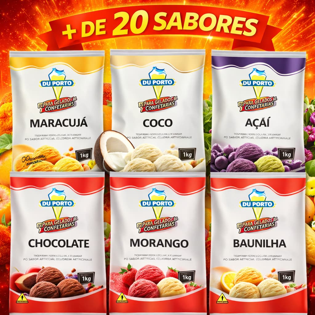 VÁRIOS SABORES Saborizante em Pó Para Sorvetes e Picolés Gelados e Comestíveis Du Porto 1Kg