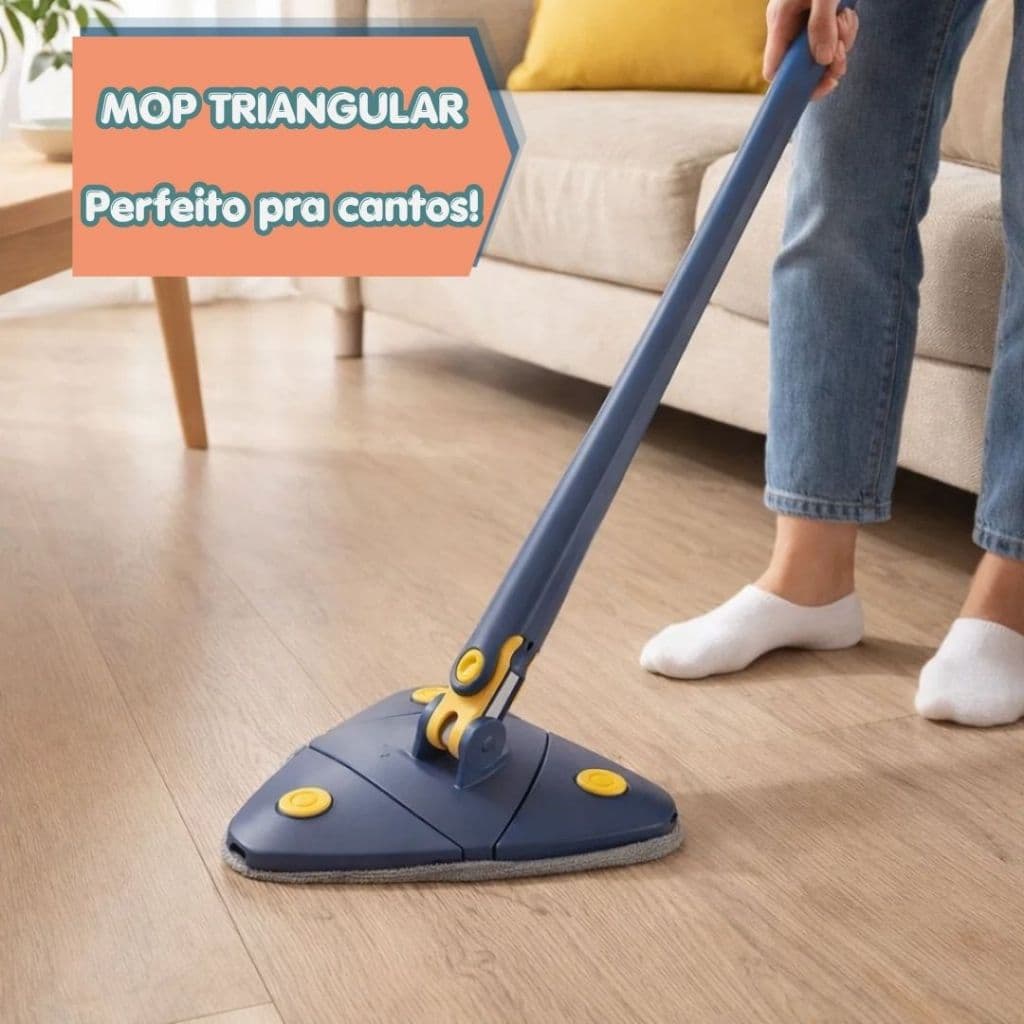 Kit Mop Refil Esfregão Triangular Articulado Limpeza Cantos Rodapés Piso Parede Microfibra
