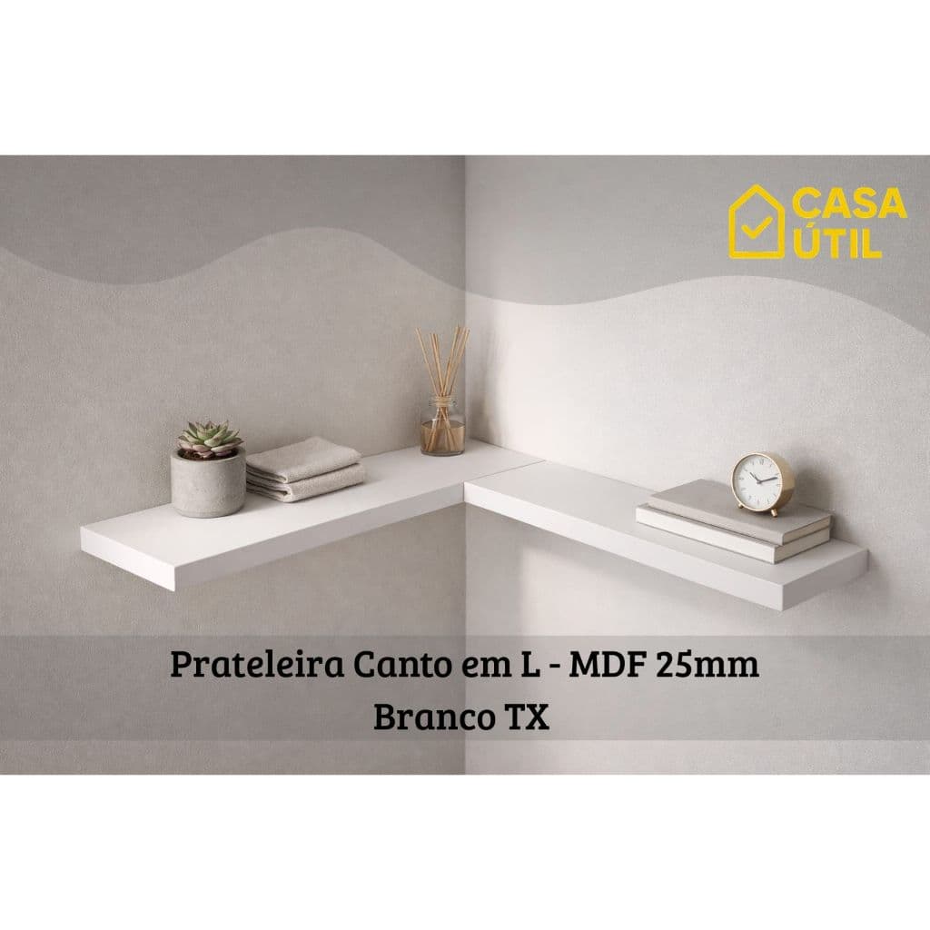 Prateleira de Canto em L Branca 25mm com Suporte Invisível | MDF Premium 60x60 15cm