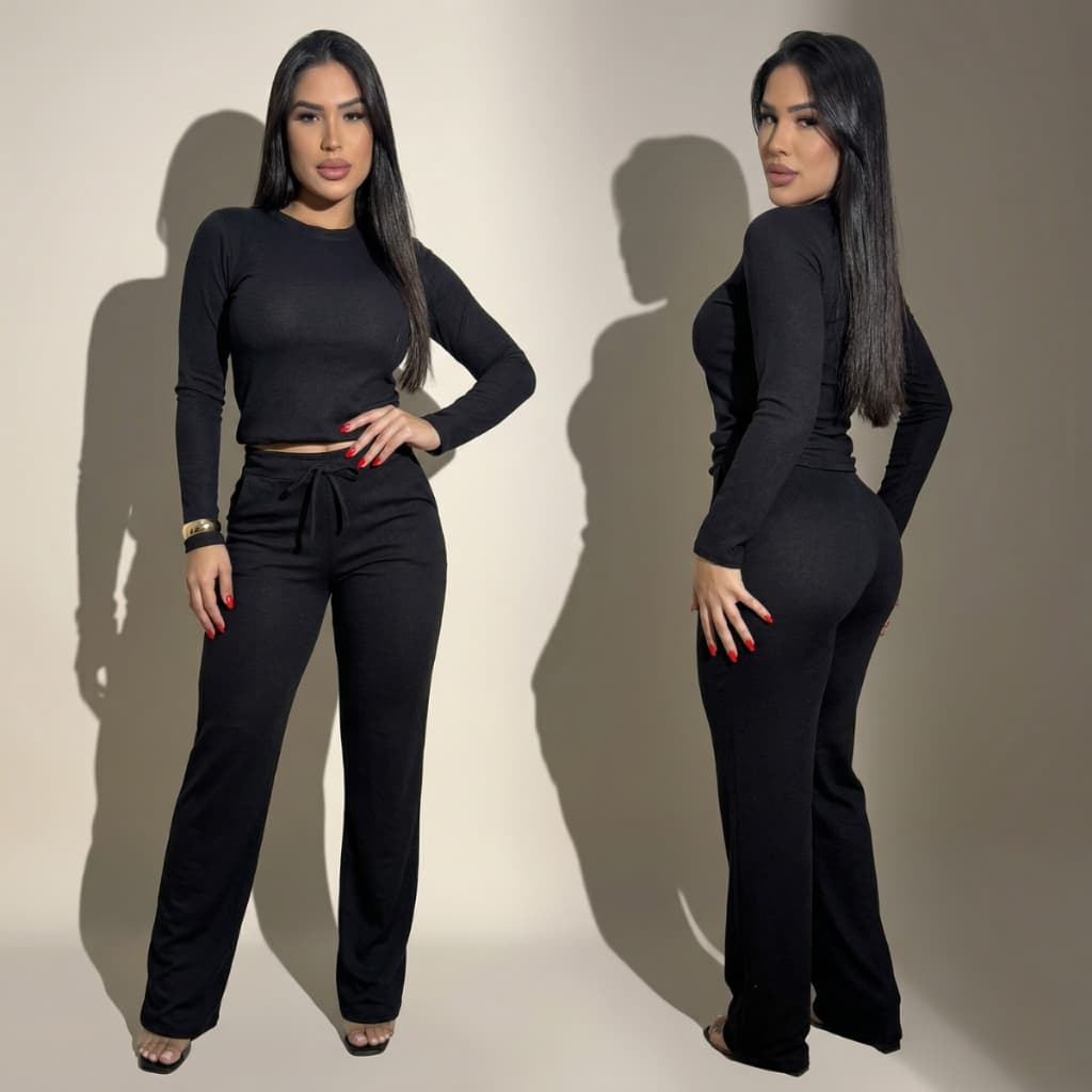 Conjunto Feminino Frio Lanzinha Abrigo Blusa e Calça Wide Leg Inverno