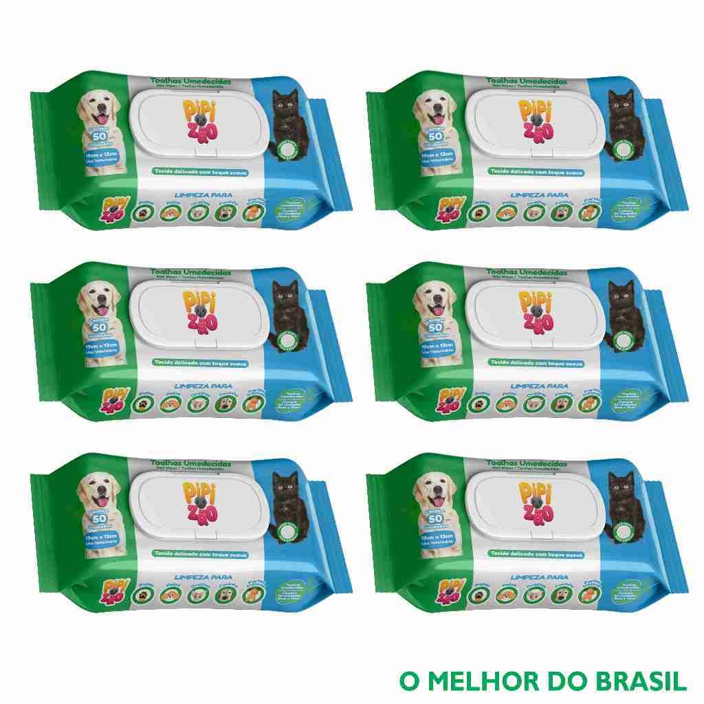 KIT 6 LENÇOS UMEDECIDOS TOALHA CAES E GATOS HIGIENE ATACADO 50UNI