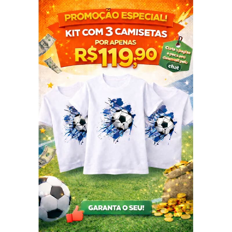 Camiseta Infantil Futebol Kit Promoção Menino Menina 100% Algodão