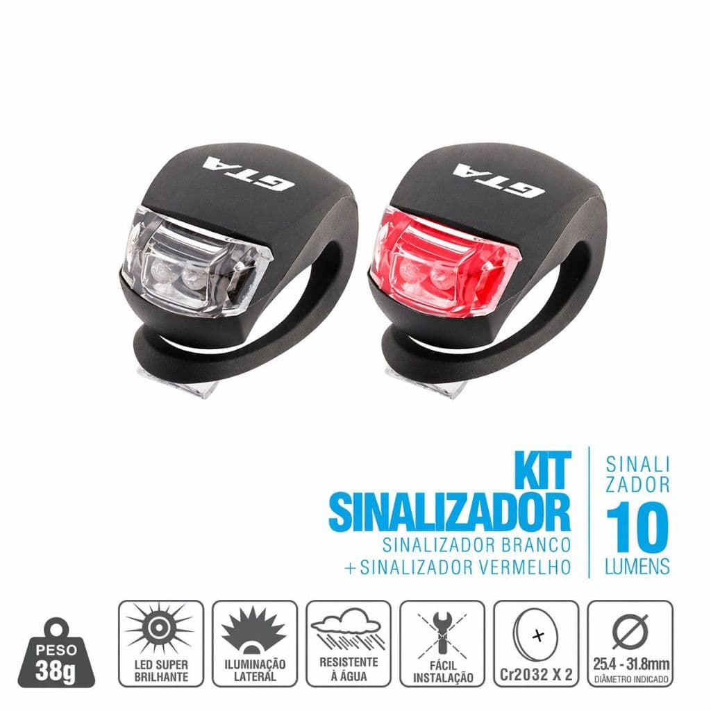 Kit 2 Lanternas de Segurança para Bicicleta Led Farol Pisca de Bike Dianteira Branca + Traseira Vermelha