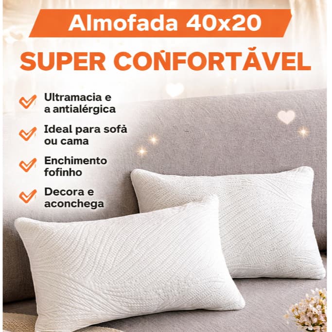Almofada 40x20 Com Capa Super Confortável Macia Antialérgica Ideal Sofá Cama Decoração