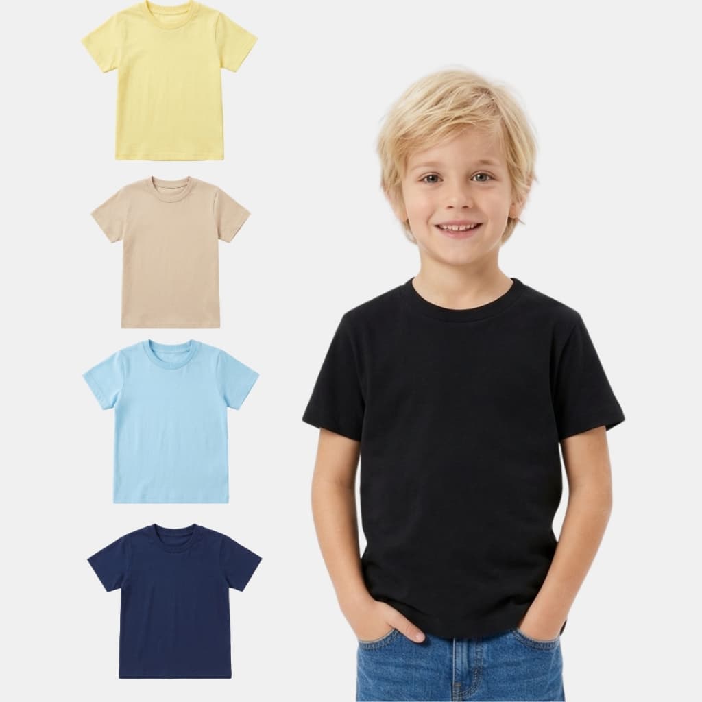 Camiseta Infantil Masculina 100% Algodão Gola Careca Básica Lisa Casual Blusa de Algodão