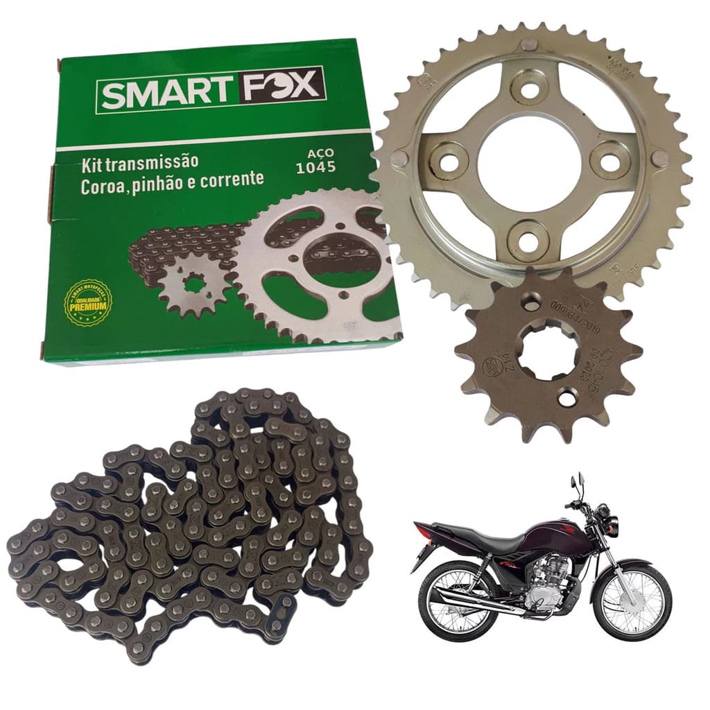 Kit Relação Transmissão Honda CG 125 Fan 09/10/11/12/13 S/Retentor SMART FOX