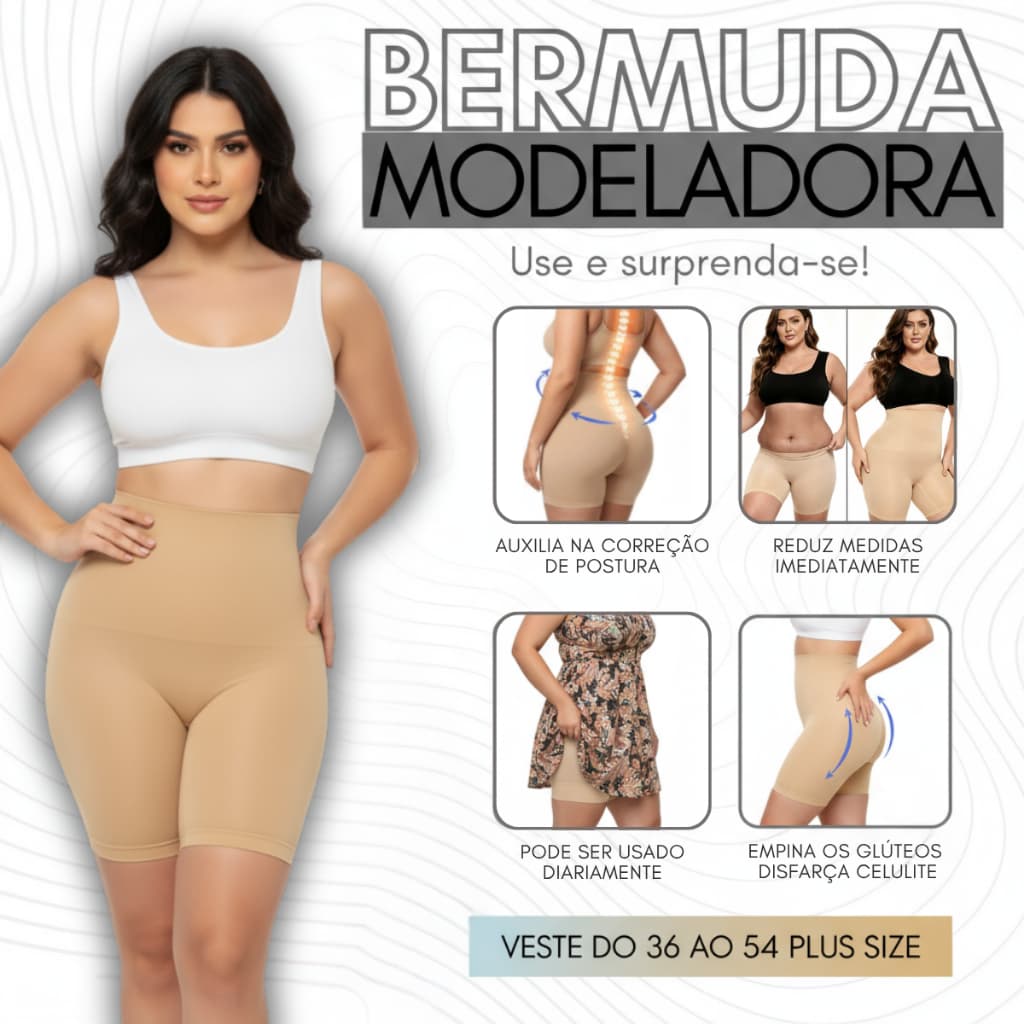 Short Cinta Modeladora 4 Barbatanas Aço -Alta Compressão Reduz Medidas -Não Enrola - Empina Bumbum