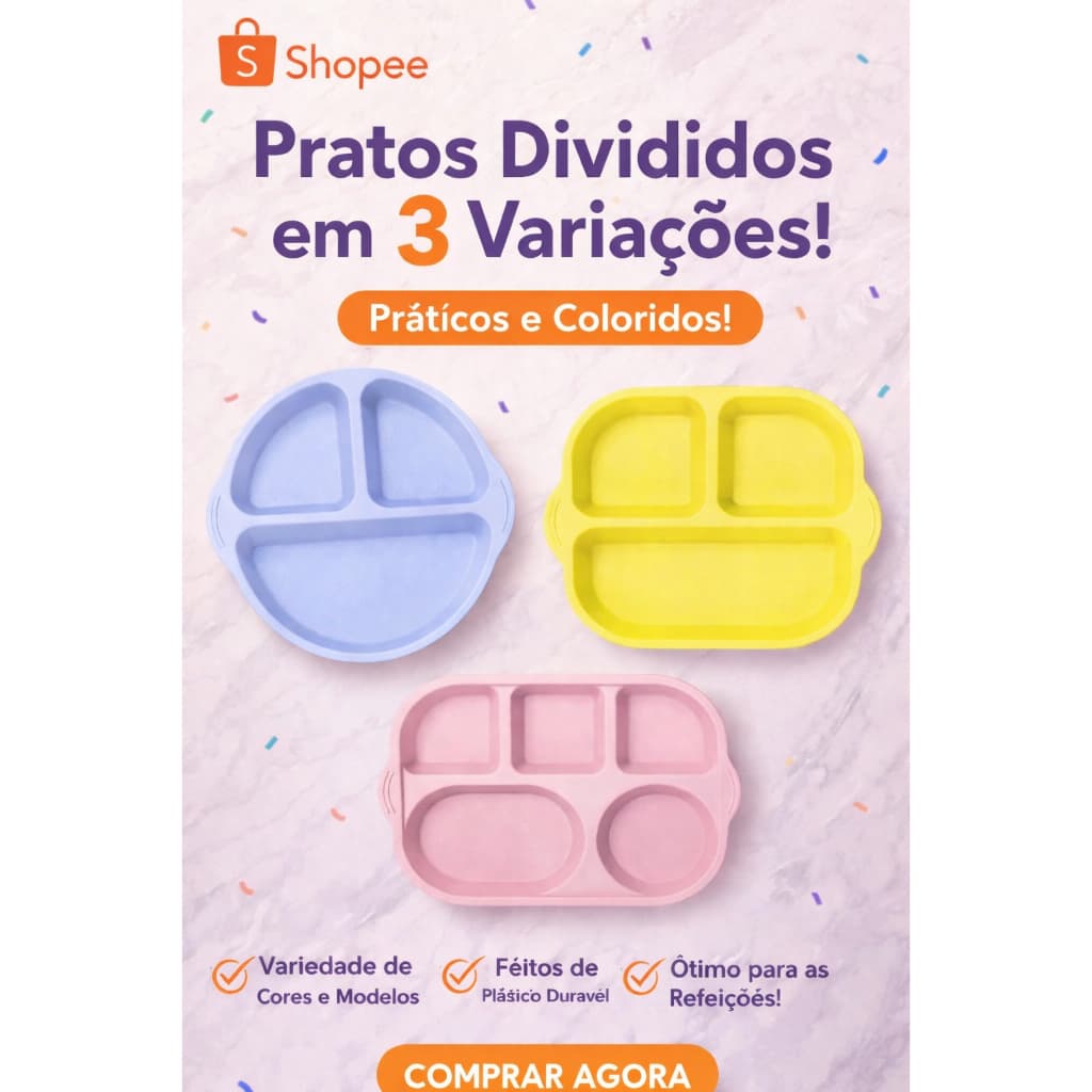 Prato com Divisória Infantil bebê com 3 Compartimentos amarelo | Prato Bandeja com Divisória