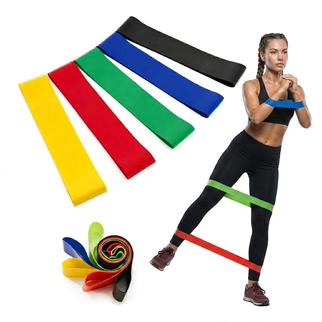 Kit 5 Elástico de Treino Mini Band + Elástico Tensão Extensor Exercício Treino Funcional Fisioterapia em Casa