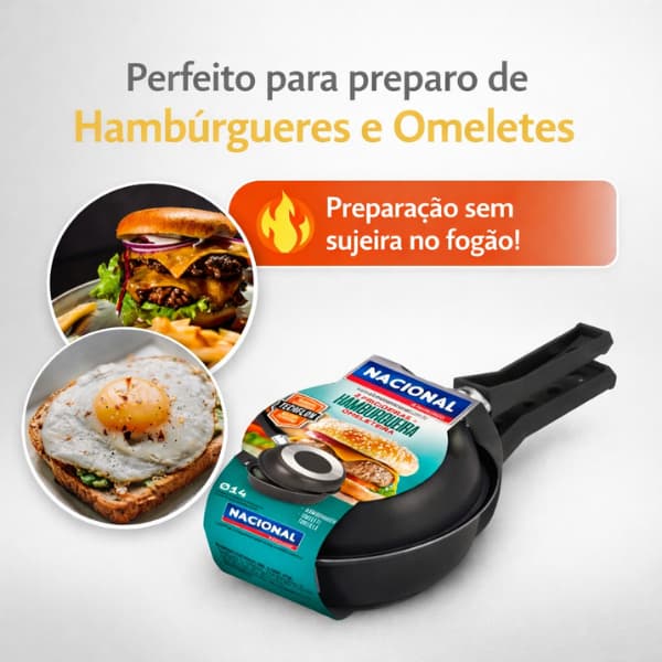 Frigideira Dupla Antiaderente 14cm Hamburgueira e Omeleteira - Preta