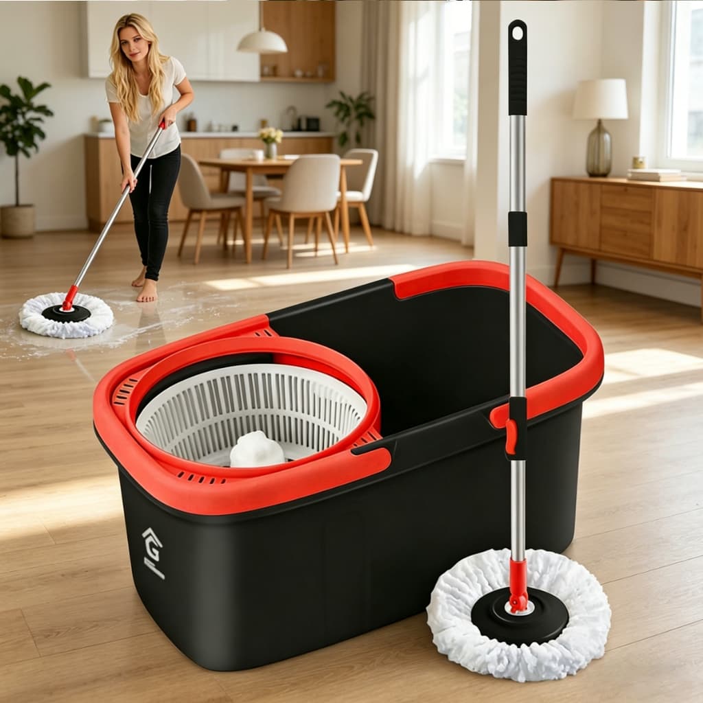 GM Bear Mop Giratório Balde Plástico Centrifuga 11 Litros Esfregão Multiuso,Com Cabo Regulável