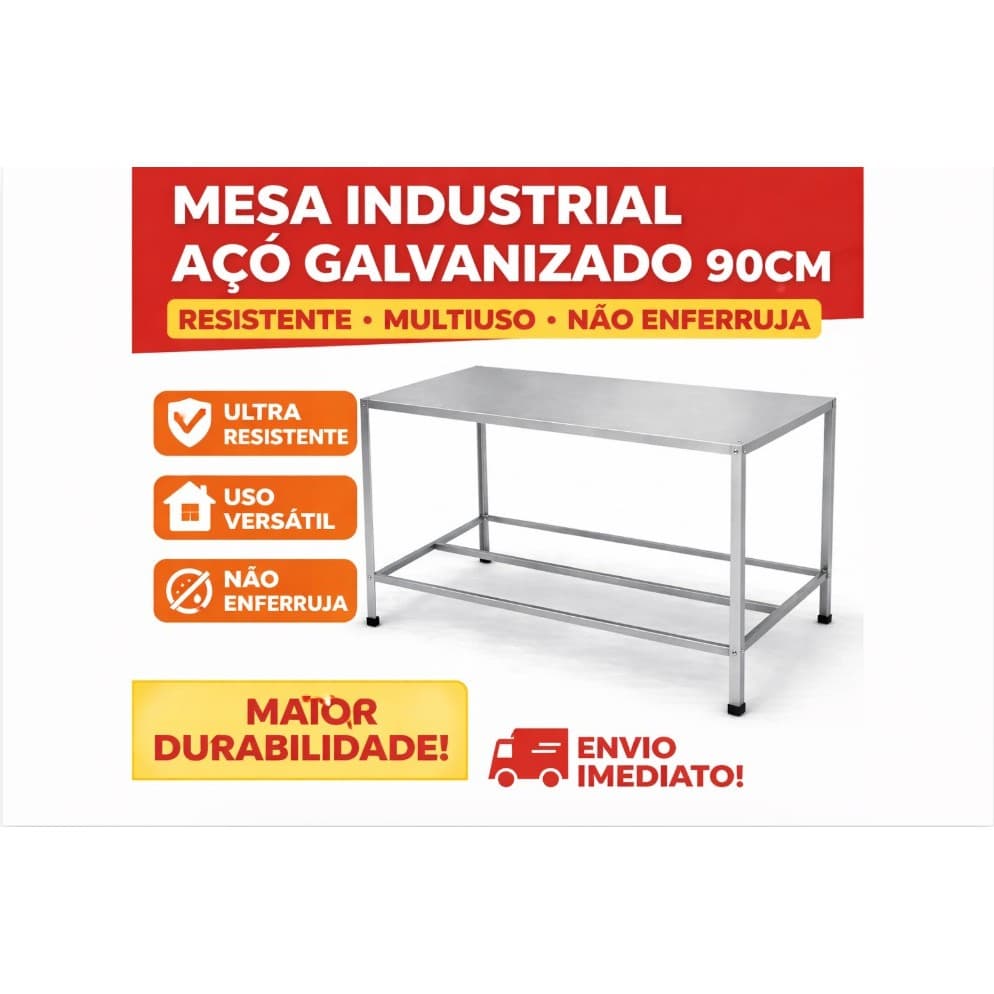 Bancada Industrial Aço Galvanizado 90cm Reforçada Multiuso Profissional