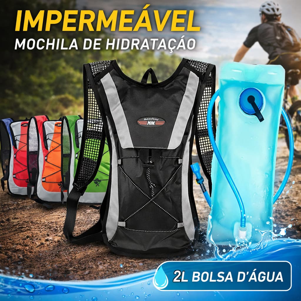 Mochila Hidratacao Bike Impermeavel Com Bolsa D'agua 2L Mtb