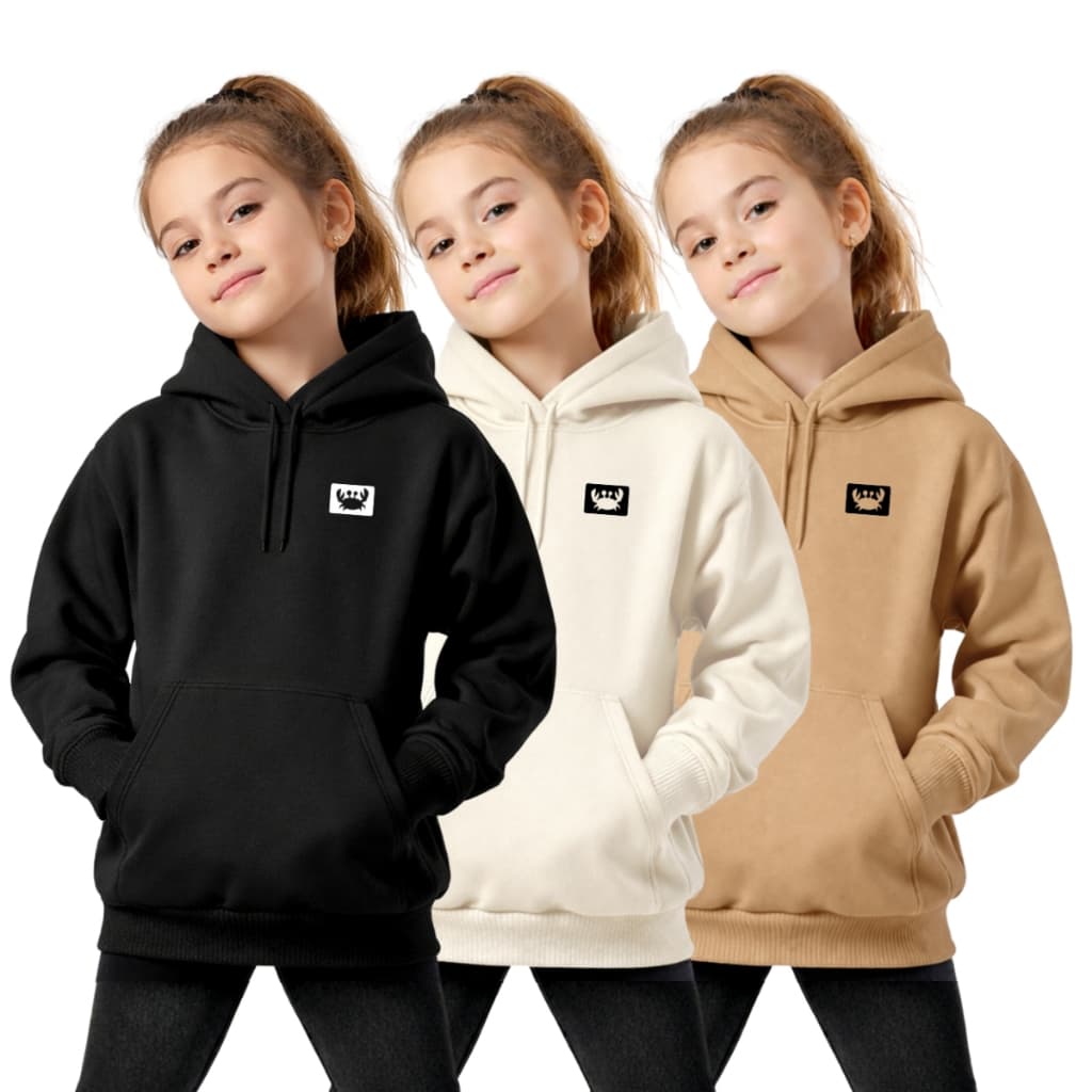 Kit 3 Blusas de Moletom Infantil Feminino Estampado Relaxado Canguru Com Capuz Macio Quente