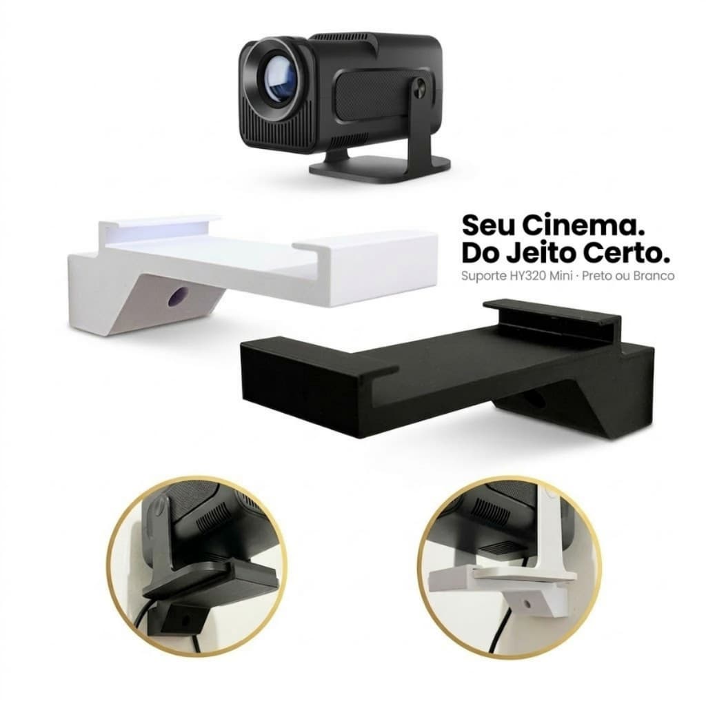 Suporte Para Projetor HY 320 Mini Fixação Parede Branco Preto Envio Rápido
