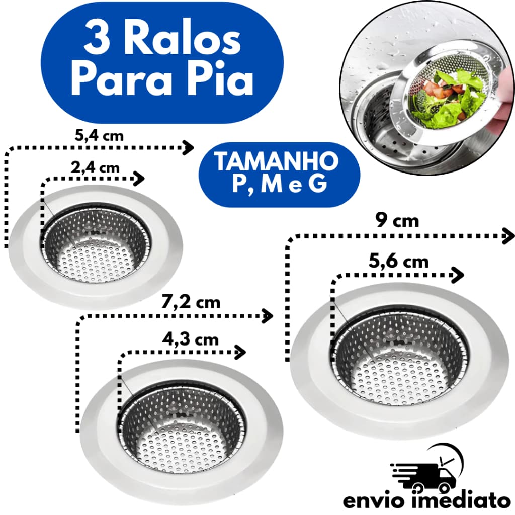 Ralo de Pia Inox Premium 5,4cm 7,2cm ou 9cm – Ralinho Para Cozinhas, Banheiros, Pias
