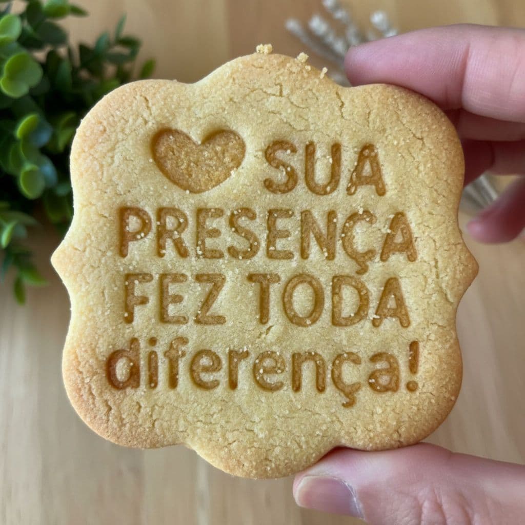 Cortador Biscoito 7cm Sua Presença Fez Toda Diferença Marcador Carimbo Bolacha Gratidão Especial Lembrancinhas Biscuit