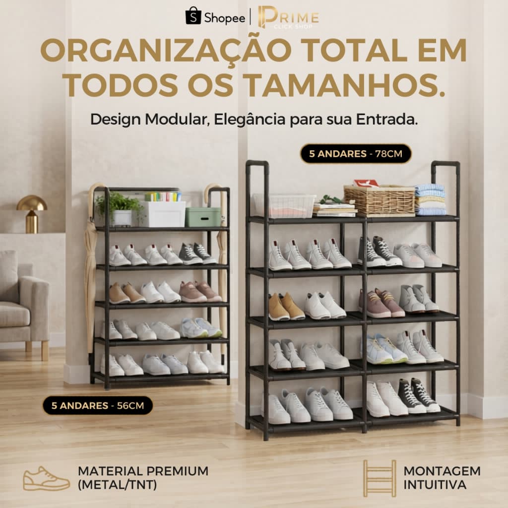 Sapateira Vertical Organizadora Estante Multiuso 5 Andares Prateleira Quarto Closet