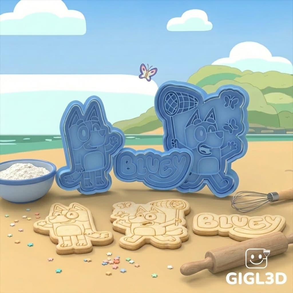 Kit 3 Cortadores e carimbos de Biscoito Bolacha Pasta Americana Cookies Bluey