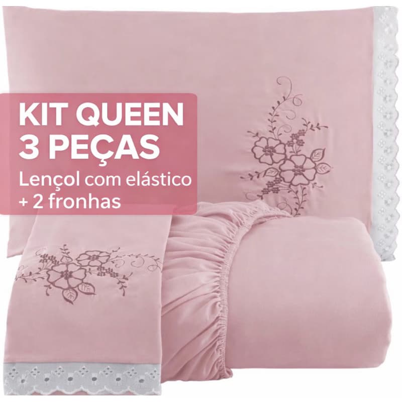 Jogo de Cama Queen 3 Peças Micropercal Extra Macio Lençol com Elástico Bordado Luxo Promoção