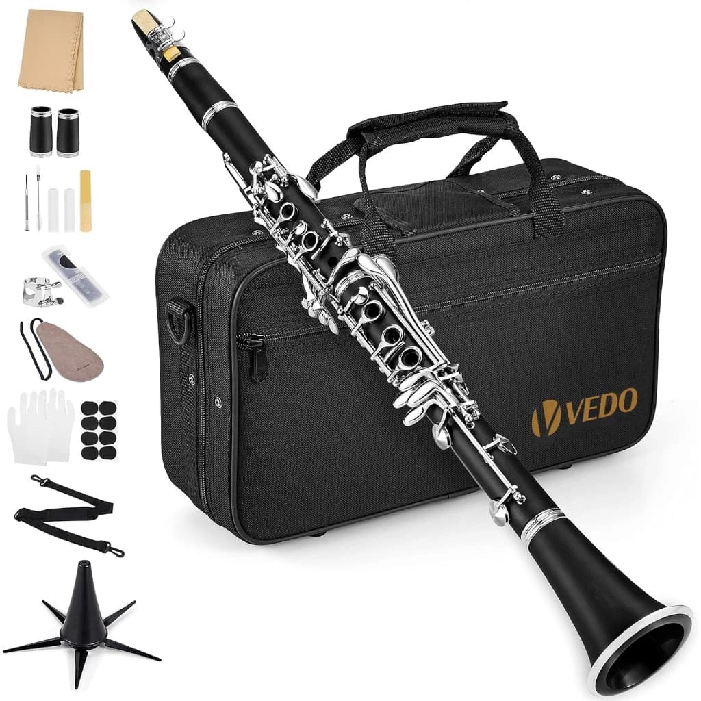 Clarinete em Si bemol para iniciantes, em madeira dura com acabamento niquelado