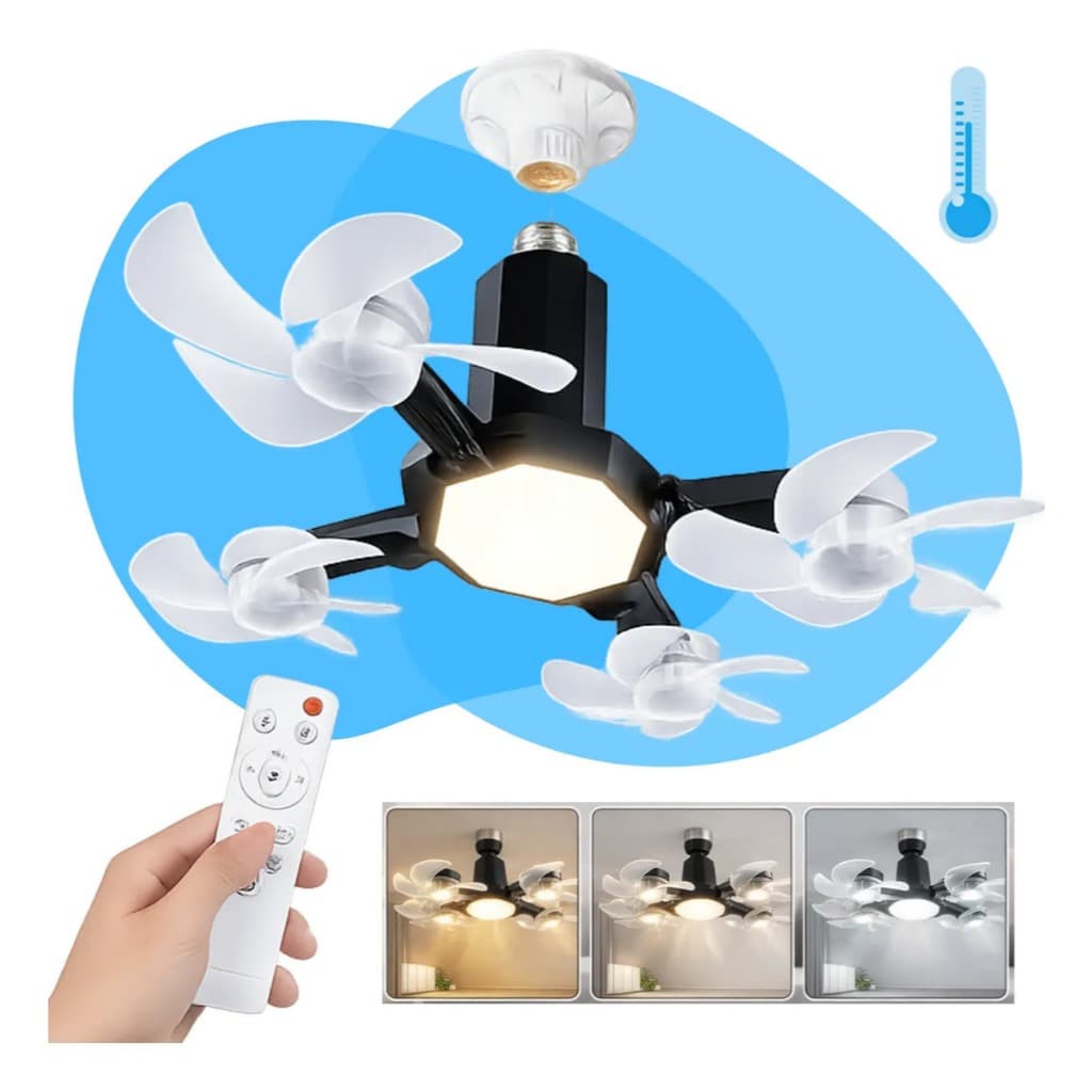 Ventilador Teto Drone Lâmpada Led Bivolt E27 60w Silencioso 4 Hélices