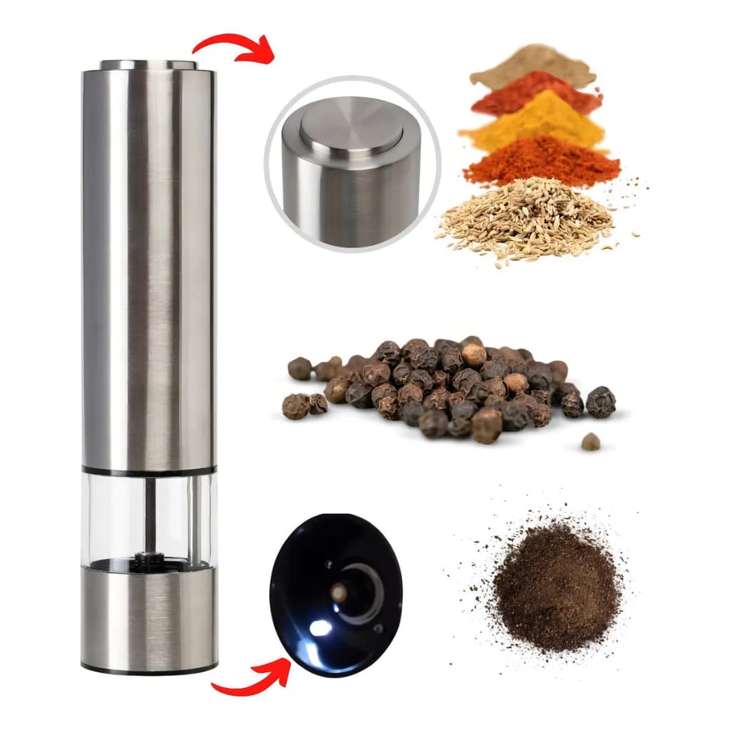 Moedor De Sal Ou Pimenta Elétrico A Pilha Aço Inox Com Led