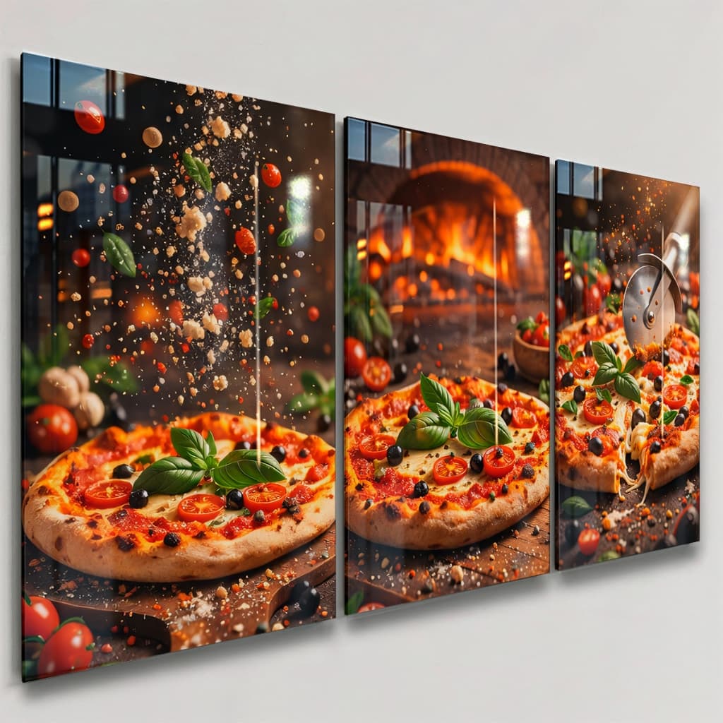 Quadros Decorativos 3 Peças Pizzaria Pizza Caseira da Casa Temperos Casa Sala Quarto Decoração Parede