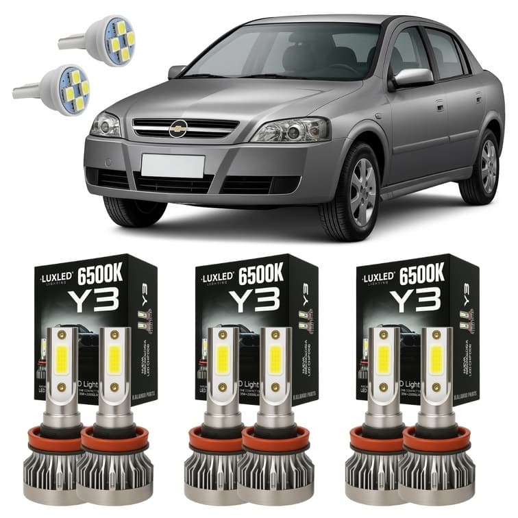 Kit Lâmpadas Super Led Y3 22000 Lúmens GM Astra 99 A 2012 + Pingo T10 - Lâmpadas de Led