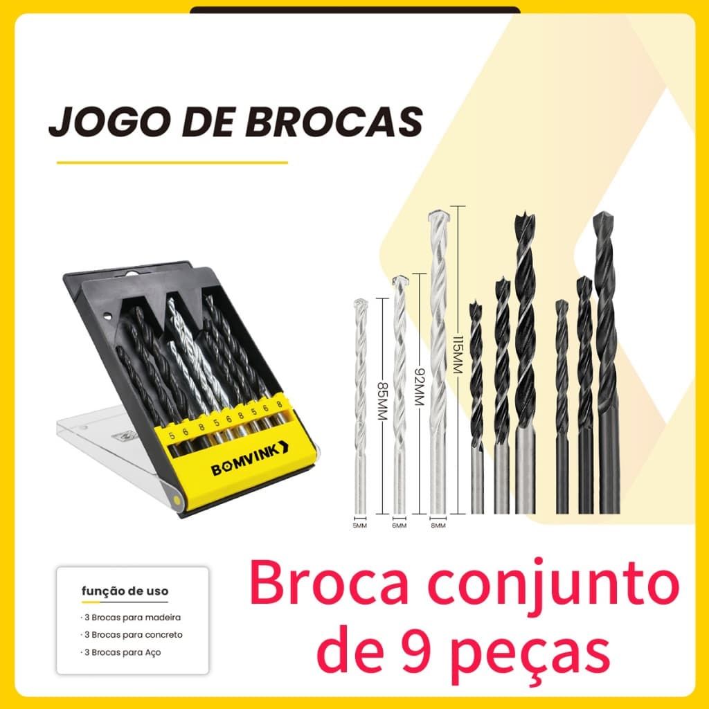 Jogo De Brocas Estojo 9 Peças Madeira Metal Concreto Pacote de venda quente este ano
