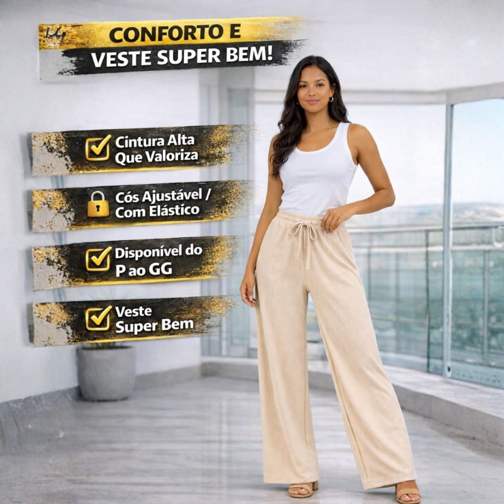 Calça Pantalona Feminina Tecido texturado Calça Feminino Cintura Alta Pantalona Elegante